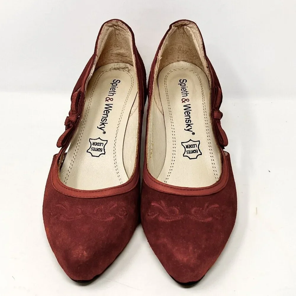 Spieth & Wensky Valeska Womens‎ Pump Leather Suede Red Bow Accent  Heel Sz 38